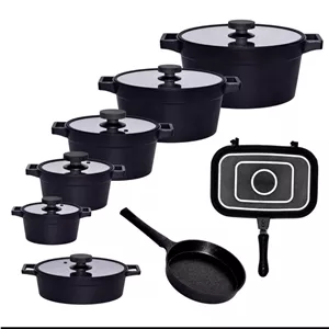 سرویس قابلمه چدن یونیک 15 پارچه درب سیلیکون (8520)