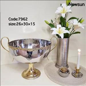 میوه خوری پایه دار هندی استیل برنج نیوسان مدل برگ کد 7962 