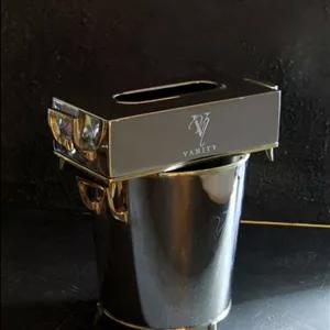 سطل و جای دستمال کاغذی استیل برنج نیوسان مدل ونیتی ( VANITY ) کد 8905-8904