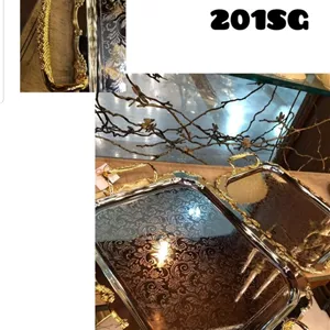 سینی پذیرایی مستطیل سالینو دسته طلایی کد 201SG مجموعه 2 عددی