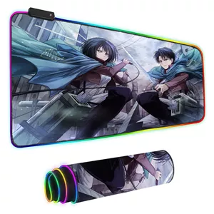 موس پد گیمینگ Glowing Cool RGB سایز بزرگ 40*90 سانتیمتر Attack on Titan طرح ارن و میکاسا