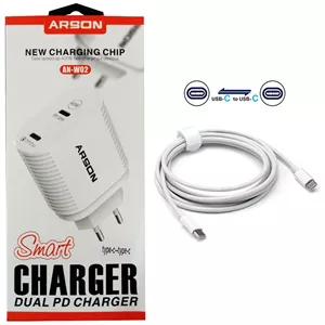 آداپتور شارژ 2 پورت با کابل 2 سر Type C  فست 40W  PD QC3.0 Arson AN-W02