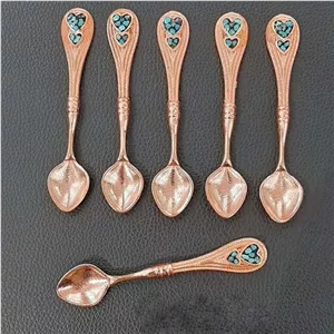 قاشق چای خوری مسی فیروزه کوبی شده (پک 6 عددی)
