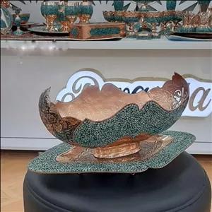 کشکول و بشقاب مشبک مسی فیروزه کوبی شده