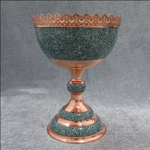 آجیل خوری مسی فیروزه کوبی شده (ارتفاع 50 سانتی متر) 