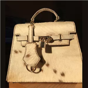 کیف دستی زنانه چرم طبیعی طرح هرمس مویی دست دوز R.J