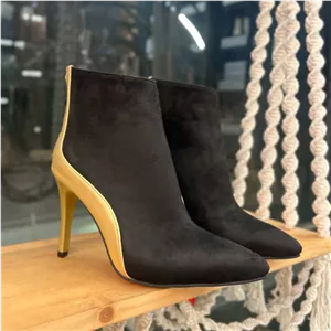 نیم بوت زنانه پاشنه بلند میخی سوییت بیاله مشکی طلایی