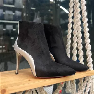 نیم بوت زنانه پاشنه بلند میخی سوییت بیاله مشکی نقره ای