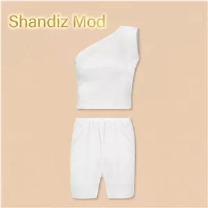 ست نیم تنه و شلوارک زنانه مدل یقه رومی رنگ سفید کد 6179926