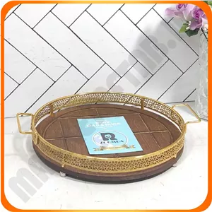 سینی گرد کلاسیک کف چوب تسمه طلایی زومبا
