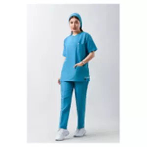 ست اسکراب دکمه پرسی جیب آبی فیروزه ای طب پوش کد 808