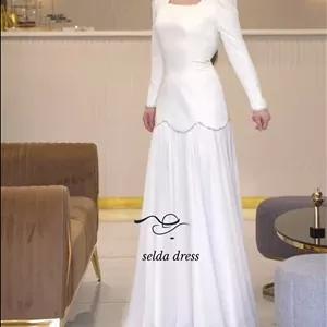 لباس سفید بلند و پوشیده مجلسی – طراحی خاص و اصیل با دوخت حرفه‌ای Selda Dress کد ۲۰۰۰