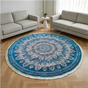 روفرشی گرد مخمل زرک دار فیروزه ای ستایش قطر ۲ متر کد ۱۸۴