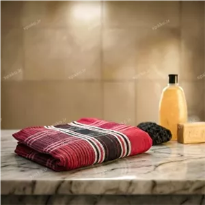 لنگ حمام و زورخانه ای یزدی سنتی قرمز برند نساجی یزد سایز 80*280 کد 240