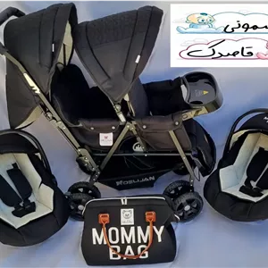 سرویس کالسکه دوقلو ونوس تشک مگنس مخمل کریر  دو عدد ساک بگ درجه یک بزرگ