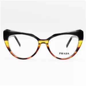 عینک طبی زنانه PRADA با فریم مشکی و قهوه ای رنگ، از جنس استیت و گربه ای شکل مدل G6061