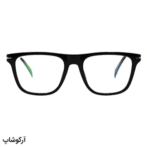 عینک طبی با فریم مربعی شکل، مشکی براق، دسته نقره ای و لولا فنری برند دیوید بکهام مدل DB1306