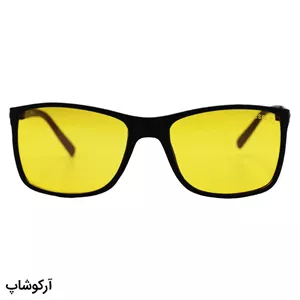 عینک دید در شب دیزل با فریم مشکی مات، مستطیلی شکل، دسته چوبی و لنز زرد مدل 2301