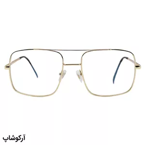 عینک برند پلیس با فریم طلایی رنگ، مربعی شکل و دسته فنری (لنز بلوکات و UV400) مدل 7032
