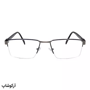 عینک طبی نیم فریم Prada با فریم نوک مدادی و آبی، شکل مستطیلی، دسته آبی و لولا فنری مدل 5215