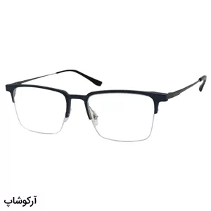 عینک طبی با فریم آلومینیوم، رنگ آبی، شکل مستطیلی، طرح نیم فریم و به همراه دو کاور لنز Emporio Armani مدل 2328