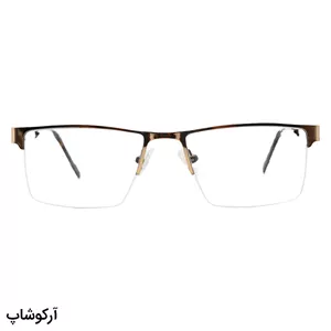 عینک طبی نیم فریم Cartier با فریم طلایی رنگ، مستطیلی شکل و دسته مسی و قهوه‌ای و لولا فنری مدل 62474