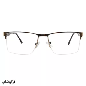 عینک طبی نیم فریم Cartier با فریم طلایی رنگ، مستطیلی شکل و دسته مسی و قهوه‌ای و لولا فنری مدل 62493