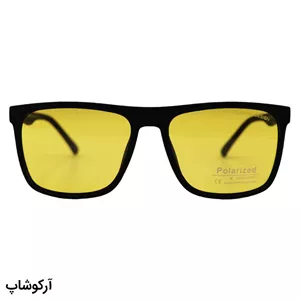 عینک شب پلاریزه PORSCHE DESIGN با فریم رنگ مشکی مات، شکل مربعی و لنز زرد رنگ مدل 1082