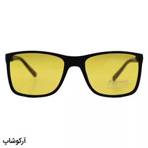 عینک دید در شب دیزل با فریم مستطیلی، رنگ مشکی مات، دسته چوبی و لنز پلاریزه و رنگ زرد مدل P5301