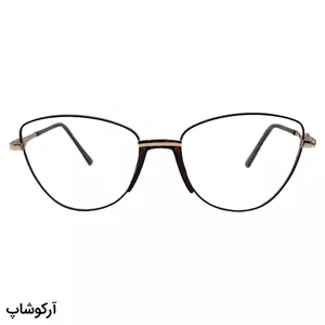 عینک طبی زنانه با فریم شکل چشم گربه‌ای، رنگ طلایی و قهوه‌ای و دسته فنردار BVLGARI مدل 0701