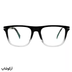 عینک طبی با فریم مربعی شکل، مشکی براق، دسته نقره ای و لولا فنری برند دیوید بکهام مدل DB1306