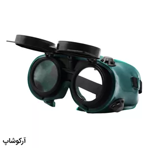 عینک کار و ایمنی دو کاره با فریم رنگ سبز و مشکی و مناسب برای جوشکاری و تراشکاری (صنعتگران) مدل J998