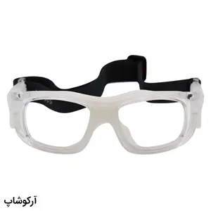 عینک طبی ورزشی با فریم بی‌رنگ و بند طوسی برای فوتبال، والیبال، بسکتبال، فوتسال و هندبال مدل F0823