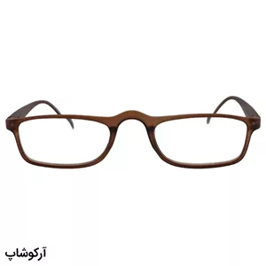 عینک مطالعه نزدیک بین نمره  1.25 با فریم مستطیلی باریک، رنگ قهوه‌ای مات و دسته فنری مدل 998