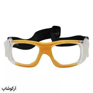 عینک طبی ورزشی با فریم نارنجی رنگ و بند طوسی برای فوتبال، والیبال، بسکتبال، فوتسال و هندبال مدل F0823