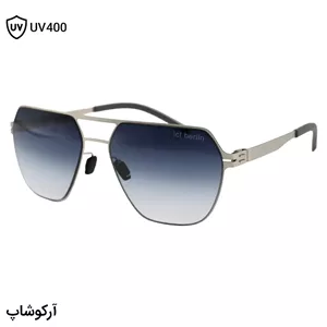 عینک آفتابی آیس برلین با فریم رنگ نقره‌ای، از جنس تیتانیوم، شکل خلبانی، بسیار انعطاف پذیر و لنز آبی هایلایت مدل 8814