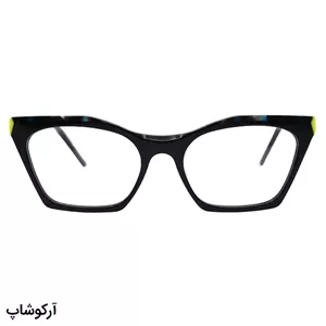 عینک طبی زنانه Fendi با فریم رنگ مشکی براق، شکل چشم گربه‌ای، از جنس استات و دسته سیم‌دار و لولا فنردار مدل XL6028