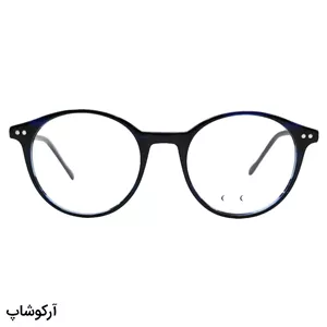 عینک طبی تک کاوره GUCCI با فریم رنگ آبی براق، شکل گرد، دسته سیم‌دار، لولا فنردار و کاور دودی تیره و پلاریزه مدل OLD033A