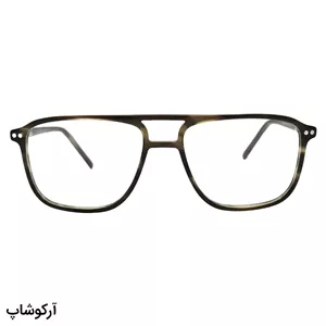 عینک طبی تک کاوره EMPORIO ARMANI با فریم رنگ قهوه‌ای براق، شکل خلبانی، دسته سیم‌دار و کاور قهوه‌ای تیره و پلاریزه مدل OLD025A