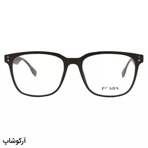 عینک طبی تک کاوره Prada با فریم رنگ قهوه‌ای مات، شکل مربعی و کاور قهوه‌ای تیره و پلاریزه مدل OLD6135S