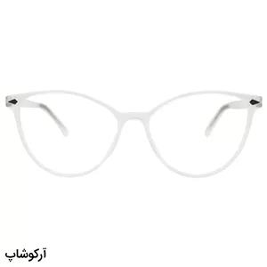عینک طبی زنانه تک کاوره Prada با فریم رنگ سفید مات (یخی)، شکل چشم گربه‌ای و کاور دودی تیره و پلاریزه مدل 7705