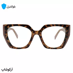 عینک زنانه برند PRADA با فریم هاوانا و کرمی، شکل پروانه‌ای، دسته کرمی و لنز بی‌رنگ و شفاف (بلوکات) مدل TR-P5211