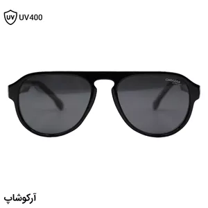 عینک آفتابی Carrera با فریم شکل خلبانی، رنگ مشکی براق، دسته سیم‌دار و لنز دودی تیره و پلاریزه مدل 581003