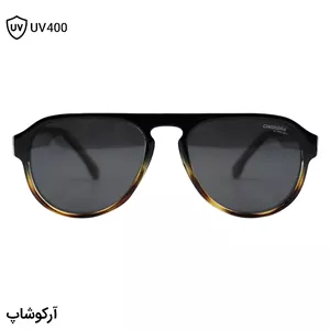 عینک آفتابی Carrera با فریم شکل خلبانی، رنگ مشکی و قهوه‌ای، دسته سیم‌دار و لنز دودی تیره و پلاریزه مدل 581003