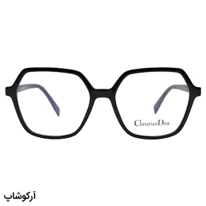 عینک طبی کریستین دیور با فریم رنگ مشکی براق، شکل چندضلعی و لولا فلزی و فنردار مدل 2140