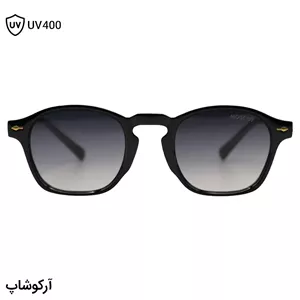 عینک آفتابی موسکات با فریم مشکی براق، شکل مربعی و دسته سیم‌دار و لنز دودی هایلایت مدل 1208