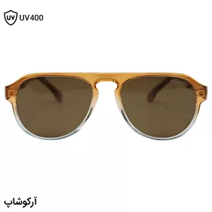 عینک آفتابی کاررا با فریم شکل خلبانی، رنگ قهوه‌ای براق، دسته سیم‌دار و کرمی و لنز قهوه‌ای تیره و پلاریزه مدل 581003