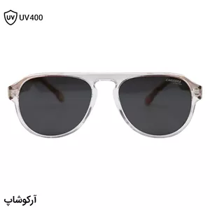 عینک آفتابی Carrera با فریم شکل خلبانی، رنگ شفاف و بی‌رنگ، دسته سیم‌دار و قهوه‌ای و لنز دودی تیره و پلاریزه مدل 581003