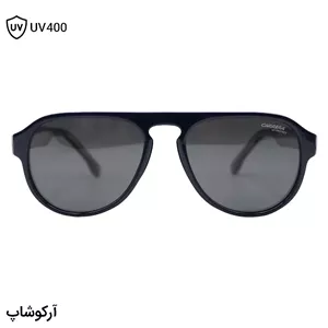 عینک آفتابی کاررا با فریم شکل خلبانی، رنگ سرمه‌ای براق، دسته سیم‌دار و لنز دودی تیره و پلاریزه مدل 581003