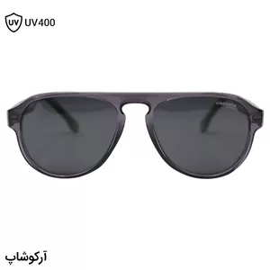 عینک آفتابی کاررا با فریم شکل خلبانی، رنگ بنفش براق، دسته سیم‌دار و طوسی و لنز دودی تیره و پلاریزه مدل 581003